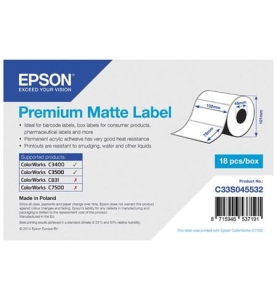 Matowy papier etykietowy Premium 102mm x 76mm do Epson ColorWorks C3400 i ColorWorks C3500, 440 etykiet na rolce