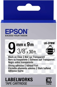 Kaseta z etykietami Epson Klej Mocny LK-3TBW Czarny na Przezroczystym 9mm (9m)