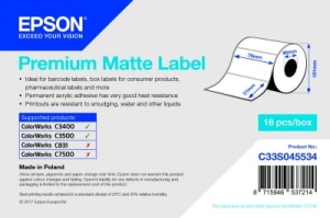Matowy papier etykietowy Premium 76mm x 51mm do Epson ColorWorks C3400 i ColorWorks C3500, 650 etykiet na rolce